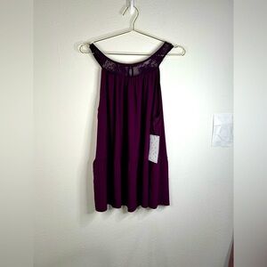 Sweet Rain 2XL Sleeveless Burgundy Tunic Top with Lace Yoke Flowy Elegant